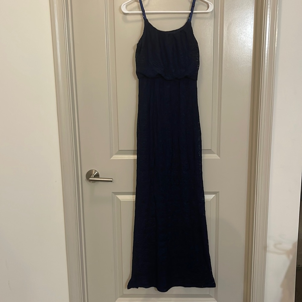 Navy blue laced maxi dress